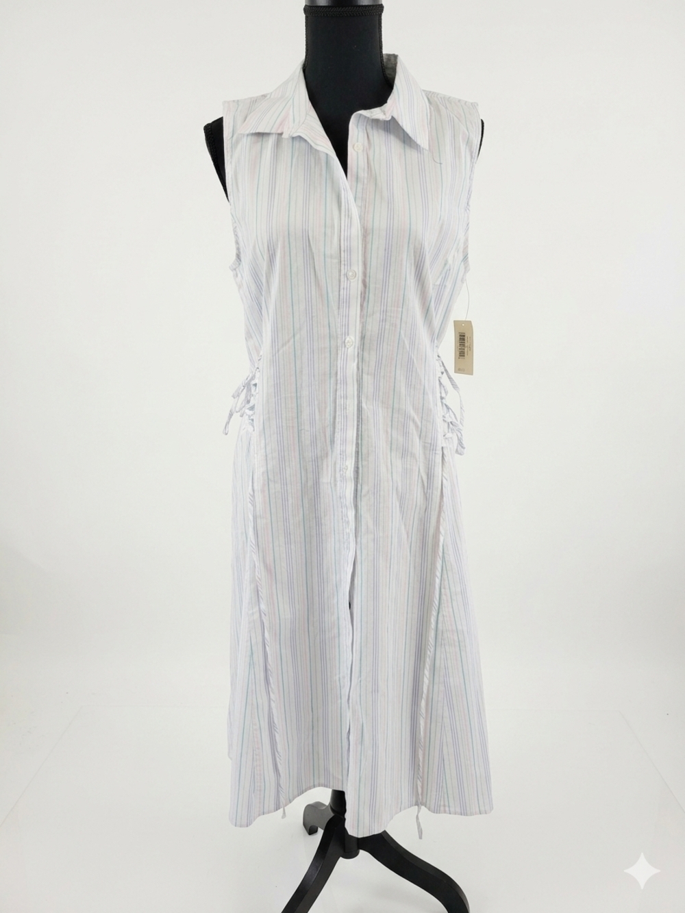 belle sky Pastel Multi-Stripe Sleeveless Shirt Dress